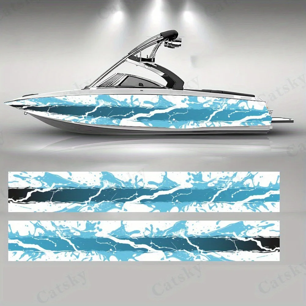 

Blue and White Wave Shadow Boat sticker vinyl ship pontoon deck Boat fishing decorative pontoon boats decal