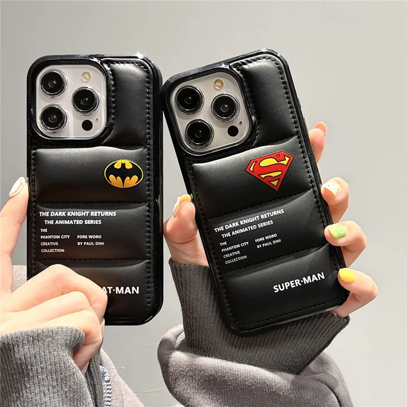 

Luxury superhero Bat Man Superman Phone Case for Apple iPhone 11 12 13 14 15 16 Pro Max Plus mini 16pro Down Jackets Cover