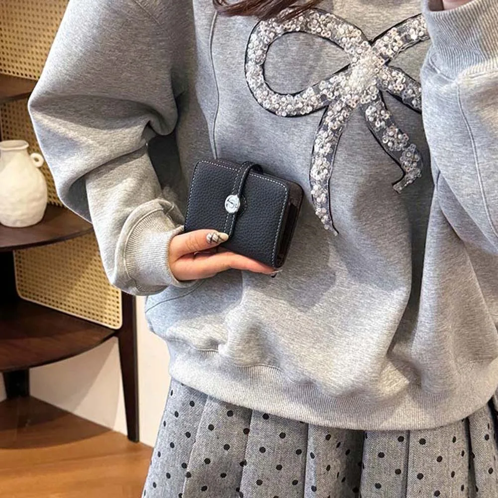 

Portable Lady Short Organ Wallet Solid Color Classic Style Soft PU Purses Snap Button Anti-Splash Water Multiple Card Bag Work