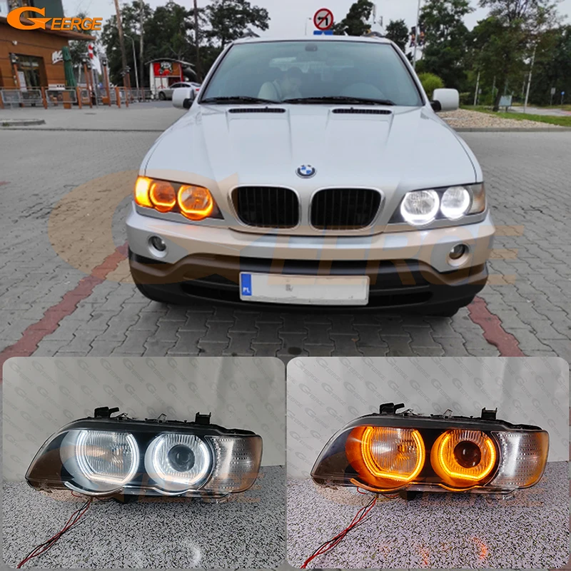 

Отличный ультра яркий ремонтный Дневной светильник с поворотным сигналом DTM стиль светодиодный ангельские глазки Halo Кольца для BMW X5 E53 E70 X5M головной светильник