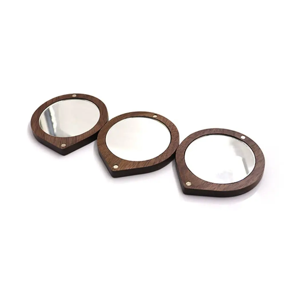 Mini Black Walnut Wood Makeup Mirror Rotatable Round Rotating Cosmetic Mirror Foldable Magnetic Closure Compact Pocket Mirror