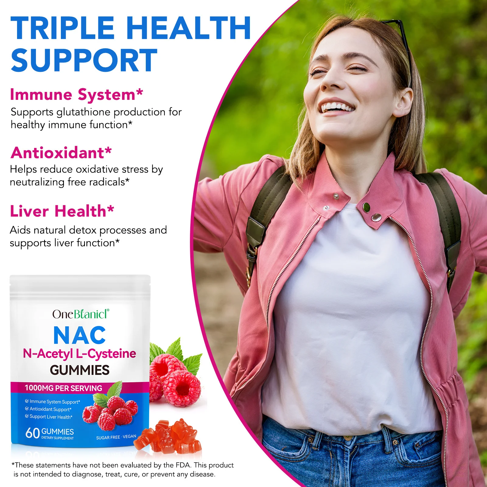 N-Acetyl L-Cysteine 1000mg Gummies Immune Liver Support Antioxidant Anti-Fatigue Growth Development Sugar Free Vegan 60 Gummies