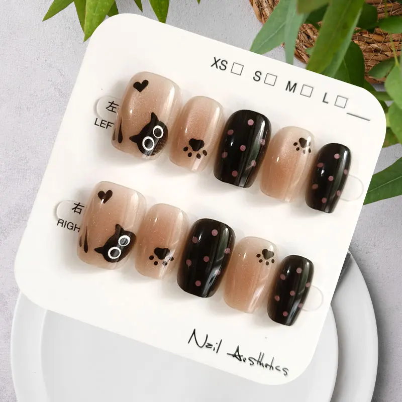 10Pcs Cute Cartoon Purple Spirit Cat Handmade Press on Nails Square Head with Cat Eye's Nail Patch Stickers Fake Nails Art - view 4
