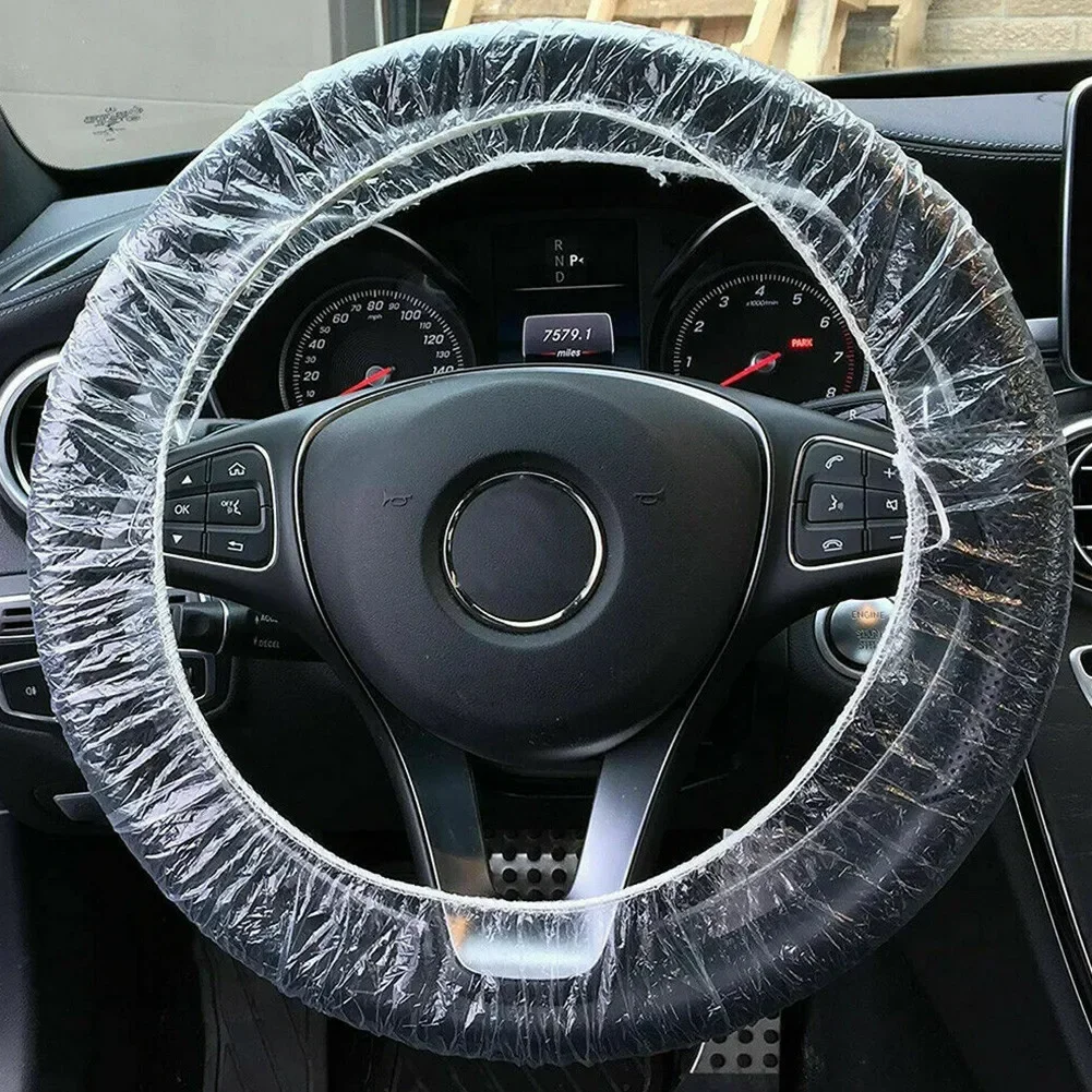 

Findme 100x Car Clear Universal Disposable Steering Wheel Cover Plastic Clear With Elastic Trims For Less 40 Cm Steering Wheel