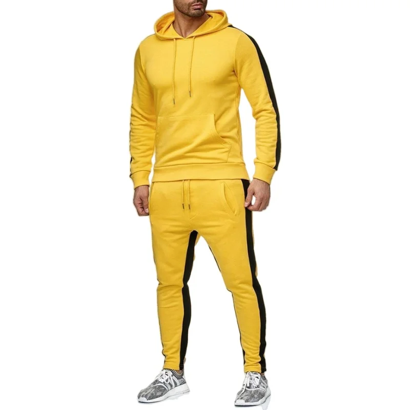 

Spring Autumn Men's Casual Hoodie Set Splicing Striped Color Contrast Sports Fitness Jogging Sweatshirt Pants Two Piece Set