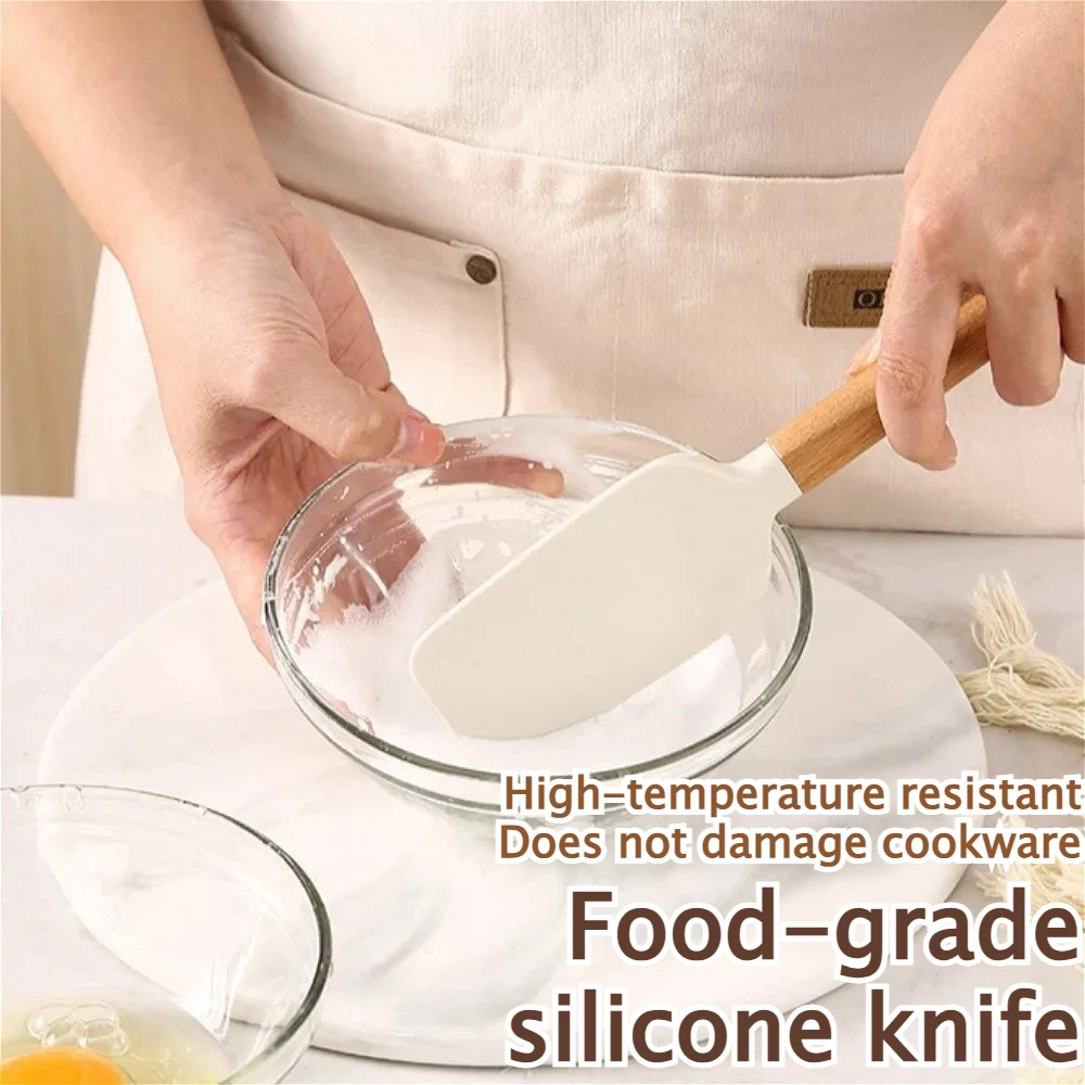1/4 PCS White Silicone Kitchen Spatula Wood Handle Non-stick Pastry Blender Baking Scraper for Cake Kitchen Silicone Accessories