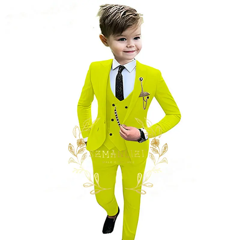 Kids Boys Beige Blazer Vest Pants 3PCS Set Children Baptism Wedding Prom Suit Baby Boy Elegant Dress Teenager Party Costume