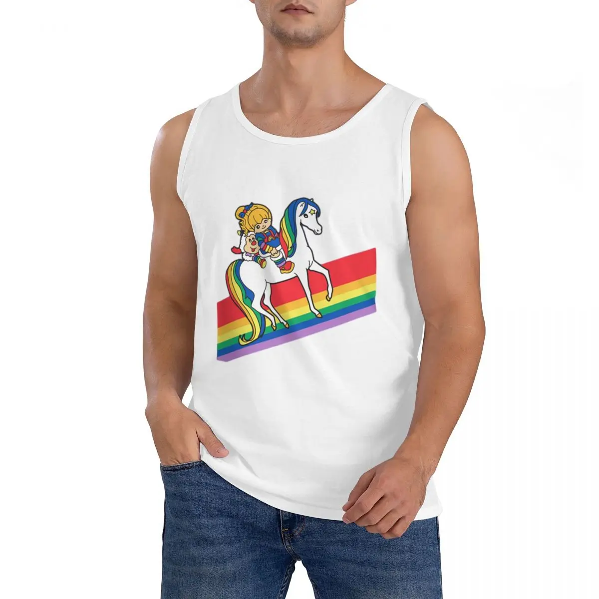 100% Cotton Rainbow Brite And Friends - Retro 80s Cartoon Design Sleeveless T-Shirt Men Workout Sports Tops Men's Crew Neck Vest