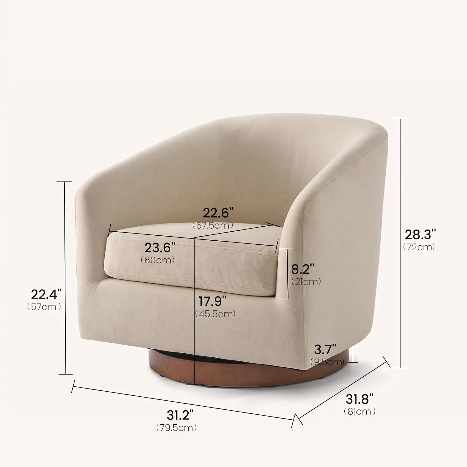 Swivel Accent Chair 360° Upholstered Wide Seat Fully Assembled Living Room Bedroom Apartment Office, Customized