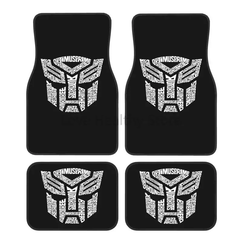 White Transformer Autobots Film Car Floor Mats Set of 4 Pcs Car Front and Rear Rubber Backing Carpets Foot Mats Decor Universal