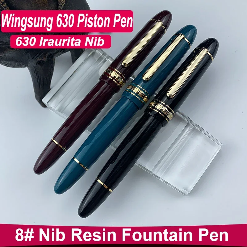 

Smooth Wingsung 630 Resin Fountain Pen 8# Iraurita Fine Nib Brief Piston Gold Clip Pen Business Writing School Stationery Gifts