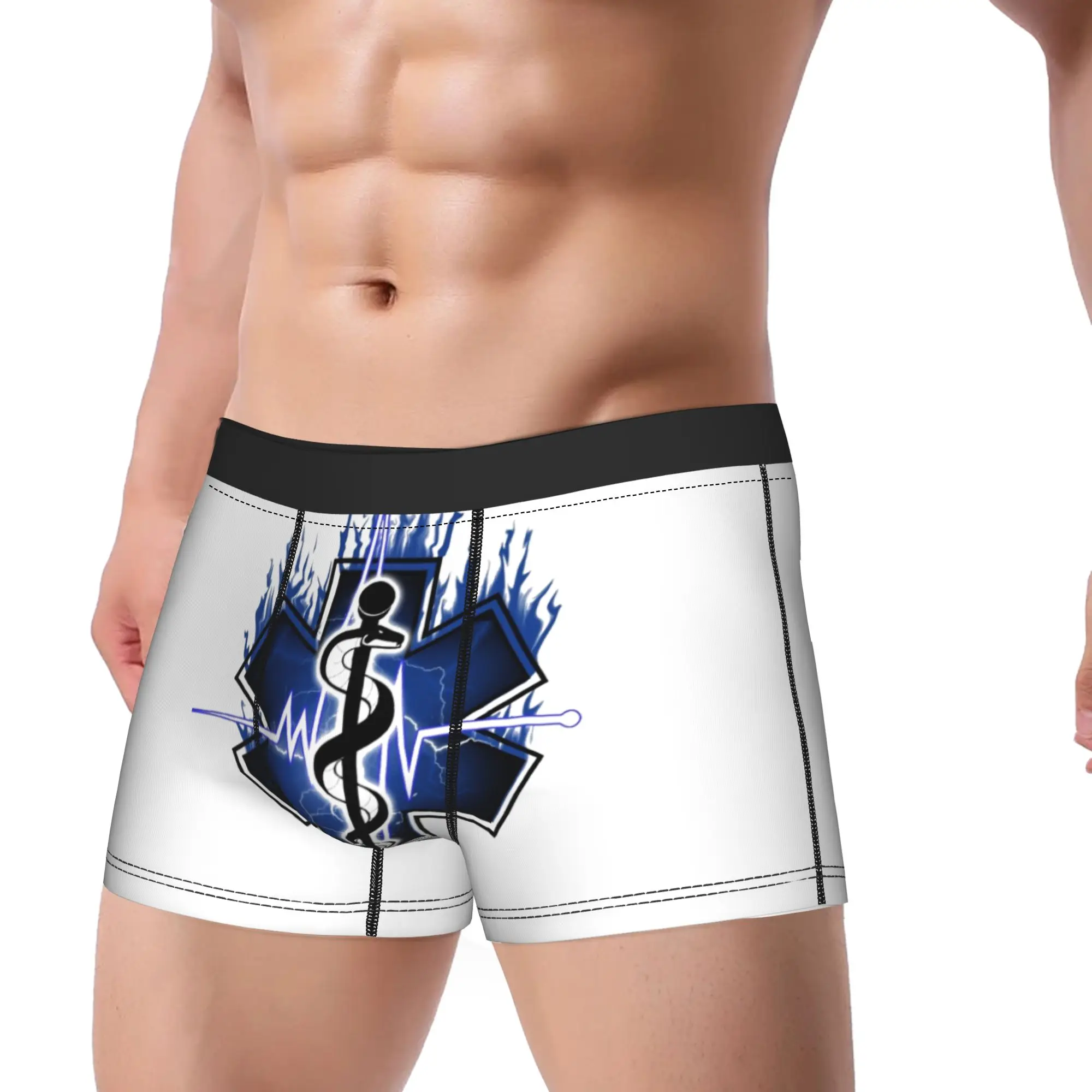 Men Star of Life Long Underwear Paramedic Medic Novelty Boxer Briefs Shorts Panties Male Soft Underpants Plus Size