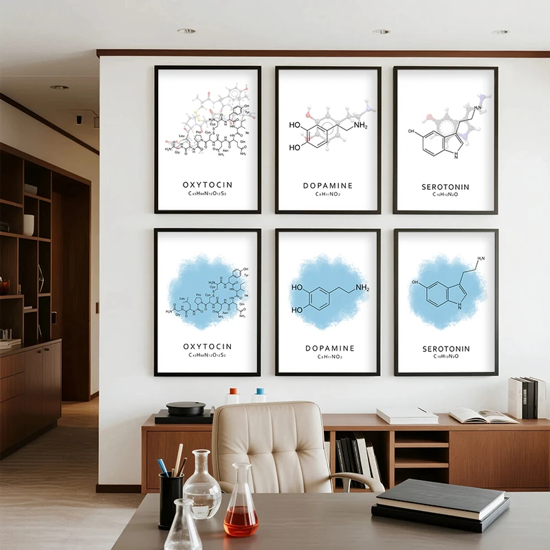 Chemical Molecule Art Prints Dopamine Serotonin Oxytocin Posters Science Gift Lab Office Student Study Room Wall Decor