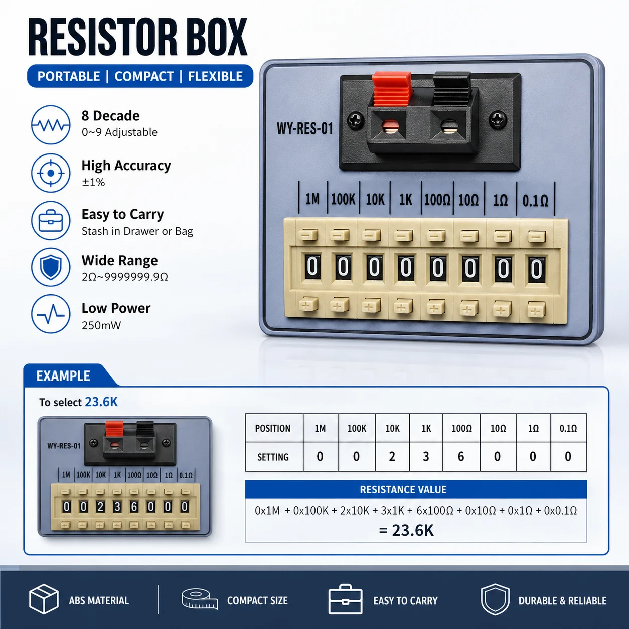 Image of WY-RES-01 Widerstandsbox, Taschen, Widerstandsbox, Zifferblätter, Programmierung, Widerstandsbox für Elektrogeräte, Werkzeuge, Zubehör