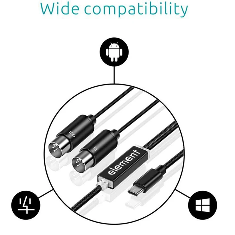 MIDI To USB C Type C Cable USB MIDI Converter With Indicator Light For Electronic Organ Computer