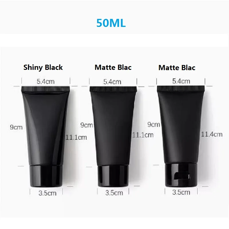 20pcs Matte Black Empty Squeeze Soft Tube Cosmetic Packaging BB Cream Skincare Facial Cleanser With Screw Lid Flip Lid 5ML~100ML