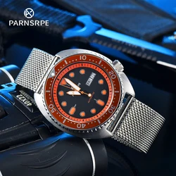 PARNSRPE Diver Men's Watch Orange Dial Sapphire Glass Japanese NH36 movement Automatic Movement Day Date Indicator 09