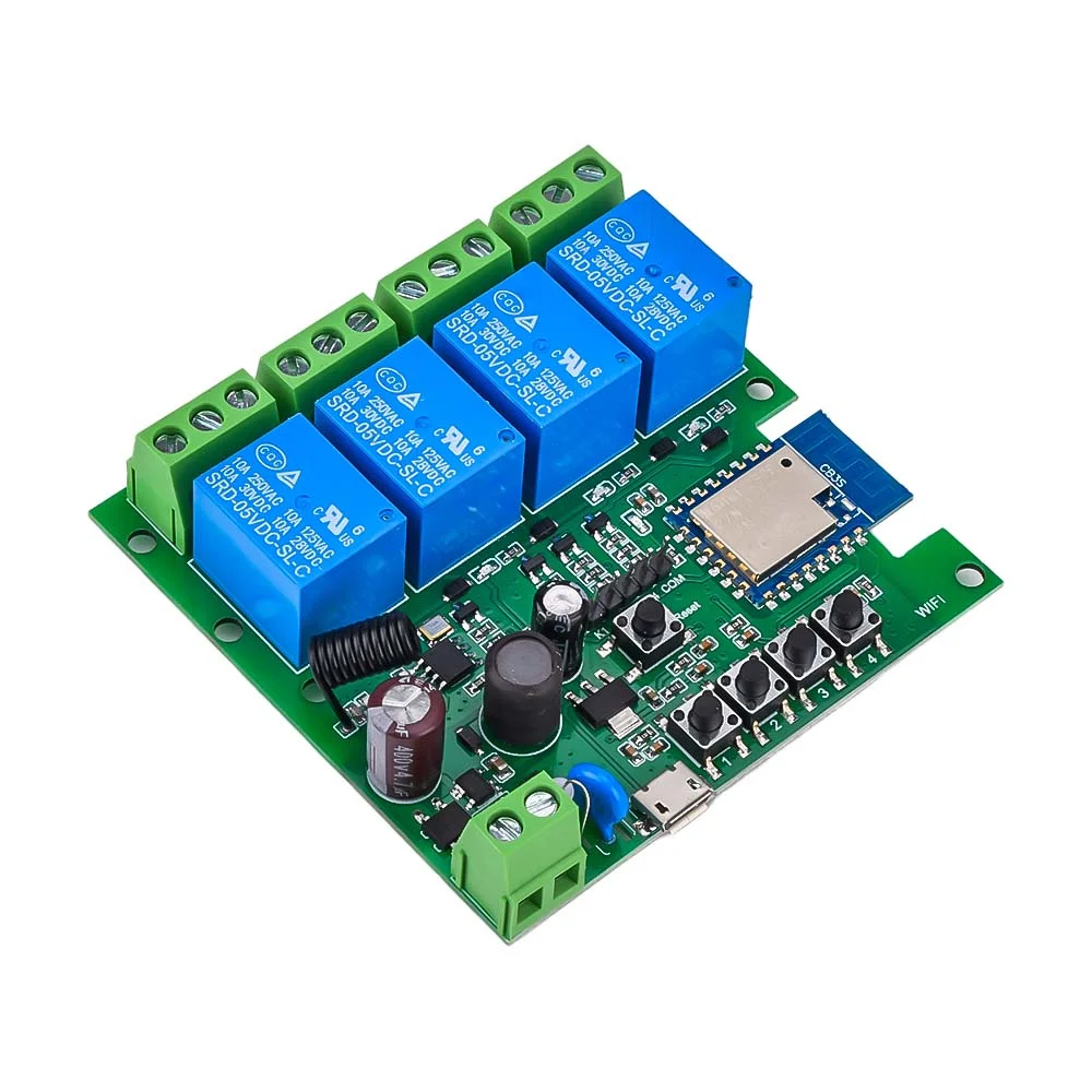 4 Channel 433MHz WiFi Relay Switch Module Smart Control Relay Module AC 85V~250V/Micro USB 5V Compatible with Alexa Goolge Home