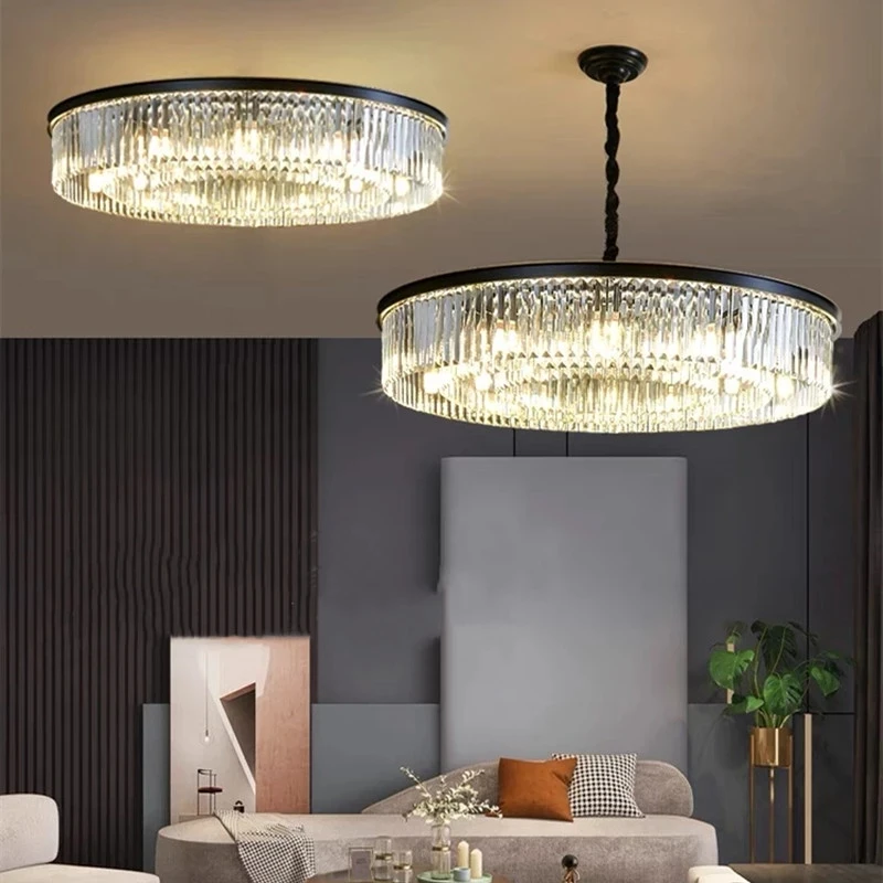 Modern LED Luxury K9 Crystal Chandeliers Gold Black Lustre Pendant Light Living Dining Room Bedroom Home Decoration Ceiling Lamp