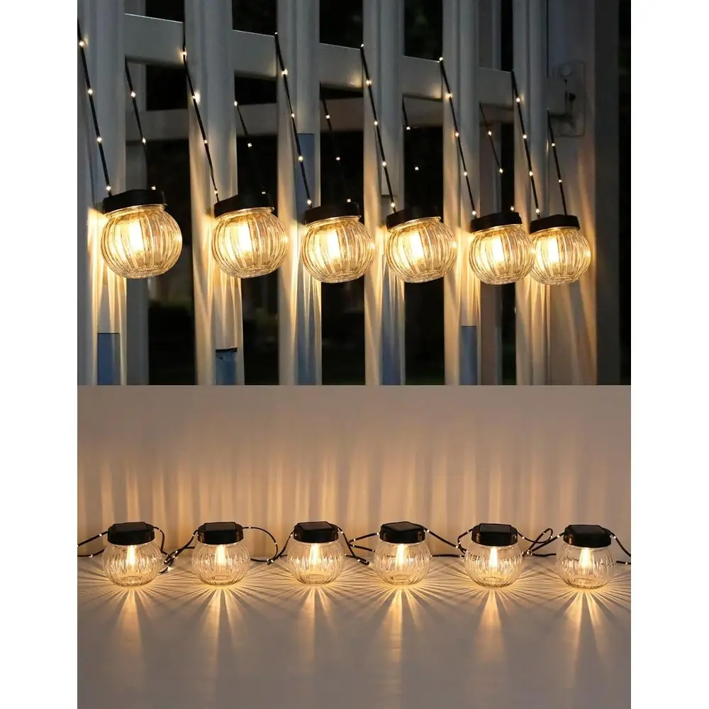 

r Lights Outdoor Waterproo 12-Pack, r Powered Hanging Lantern Ribbed Glass Hanging Globes or Yard Decor Chrisas Decoration, Shep