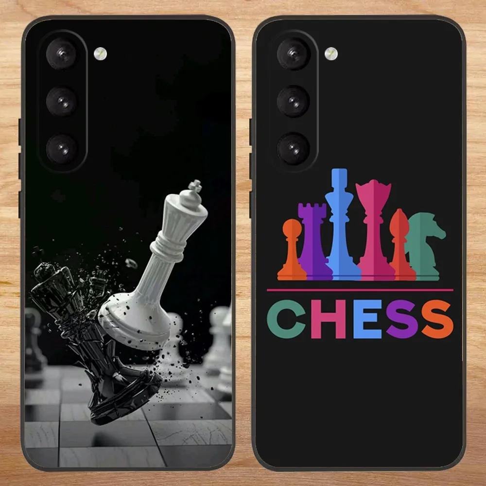 Chess Board Pieces Phone Case For Samsung S23,23,22,30,21,10,9,Note20 Ultra,Lite,Ultra,5G,Plus,FE,Black Soft Case