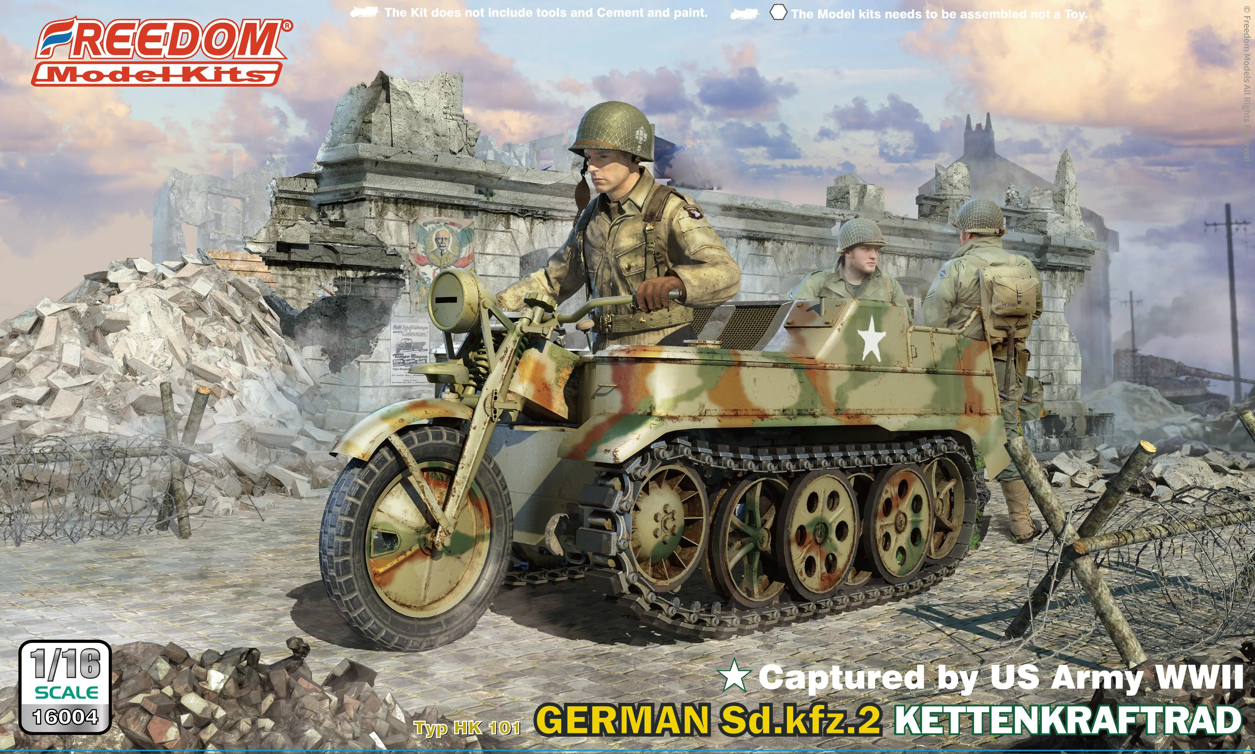 FREEDOM 16004 1/16 Capfured by US Army WWII German Sdkfz.2 Kettenkraftrad Model