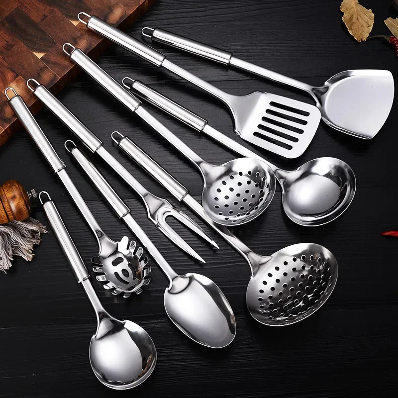 9-Piece Stainless Steel Kitchen Utensil Set, Multi-Purpose Cooking Tools, Including Turner Spatula, Ladle, Slotted Turner