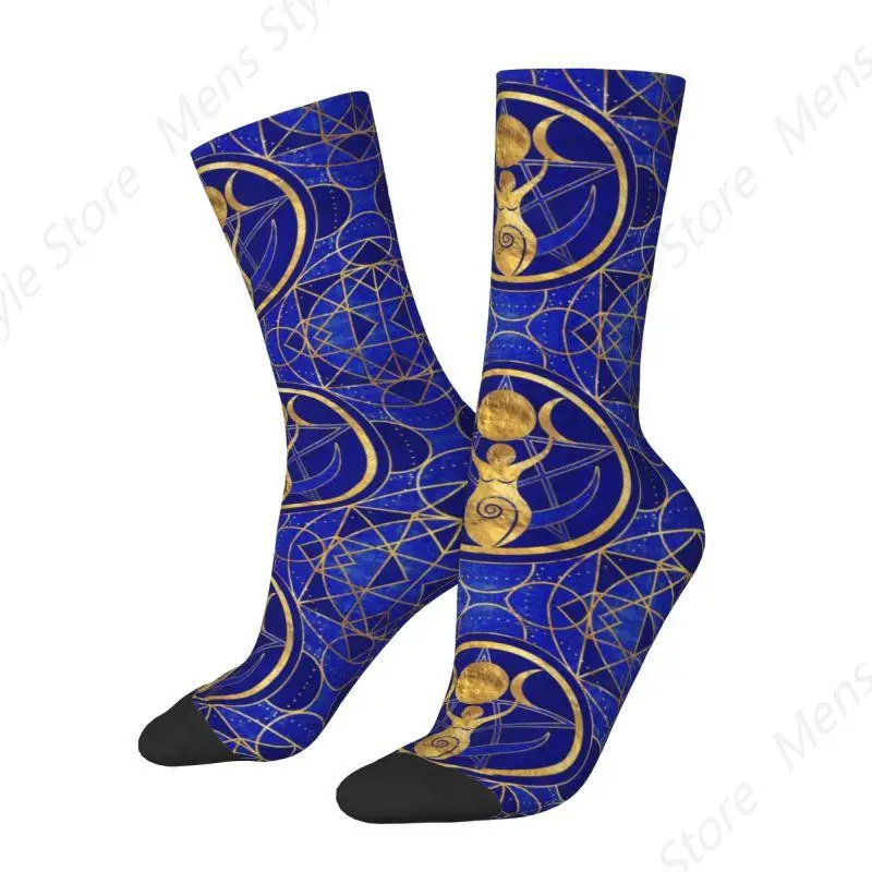 Triple Moon Goddess Mens Crew Socks Unisex Cool Pentagram Magic Witch Witchcraft Spring Summer Autumn Winter Dress Socks