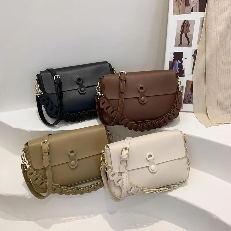 Wave Strip Handbag Leather Crossbody Bags For Women 2023 Brand Shoulder Messenger Bag Female Luxury Chain Handbags