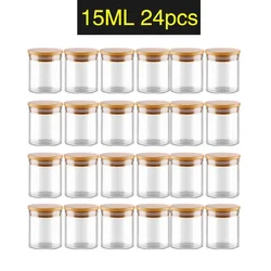 5/10/12/20/24pcs Transparent Glass Bottles Jars Vials Terrarium with Bamboo Lids for Art Crafts Wedding Favors 30*40mm 15ml