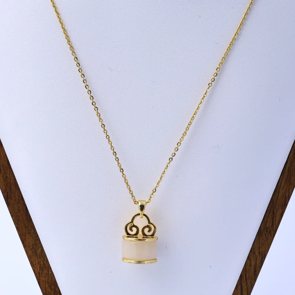 قلادة جميلة - قلادة دائرية من اليشم الهيتي المقلد عالي الطراز بتصميم عتيق، مزاج متعدد الاستخدامات، سلسلة ترقوة من الفولاذ التيتانيوم، #3