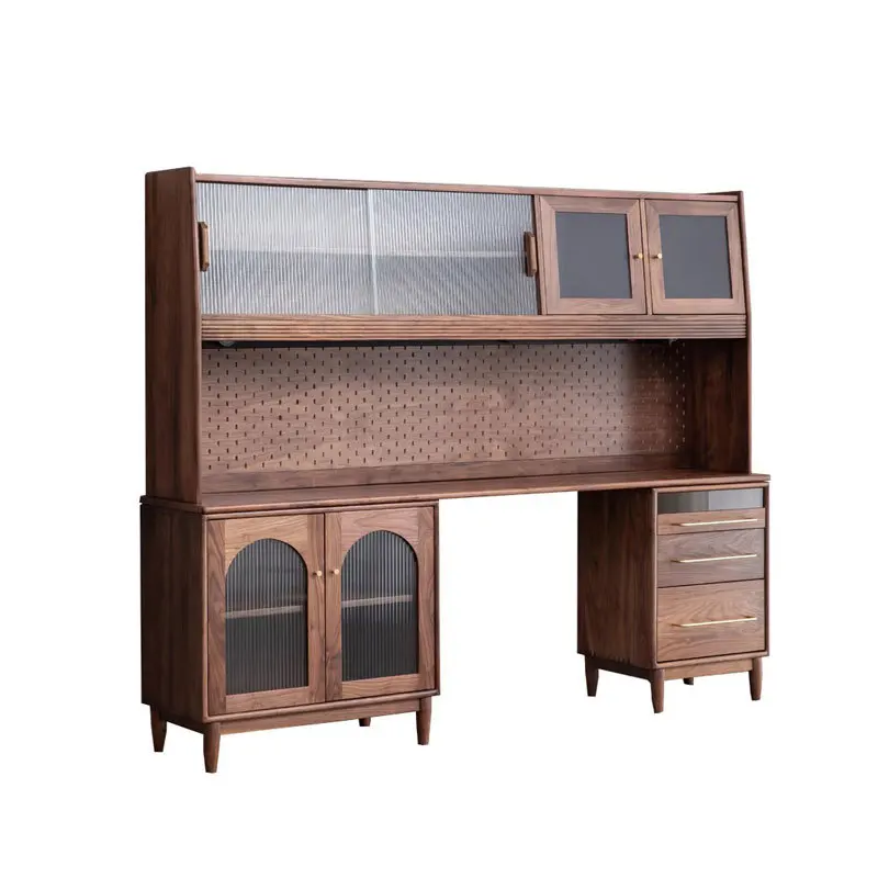 

black walnut dining side cabinet, all solid wood rock slab storage, living room integrated wall display cabinet