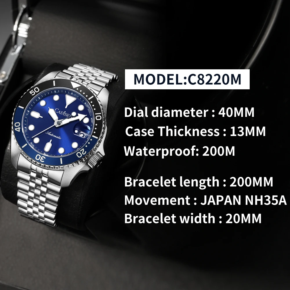 CADISEN New Luminous Men Mechanical Wristwatches Ceramic Bezel Sapphire Glass NYLON Band Automatic Watch Men relogio masculino