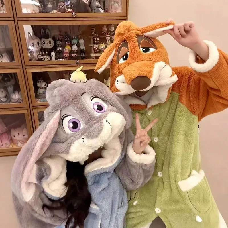 

Miniso Judy&Nick Cosplay Costume Hooded Pajamas Couple Kawaii Home Clothes Set for Women Men Winter Warm Sleepwear Suit