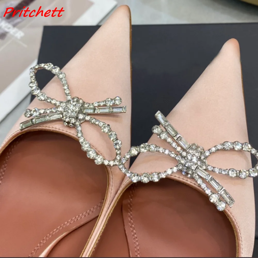 Bling Strass Schmetterling Knoten Pumps spitzen Zehen flache Seide Slip auf Stöckels chuhe Frühling Herbst Frauen lässig Party Pumps