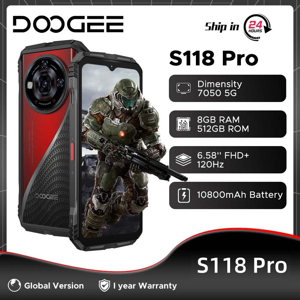 Global Version DOOGEE S118 Pro Rugged Phone 8GB 512GB 108MP AI Main Camera 6.6'' FHD 120Hz 10800mAh Battery Android 14 NFC