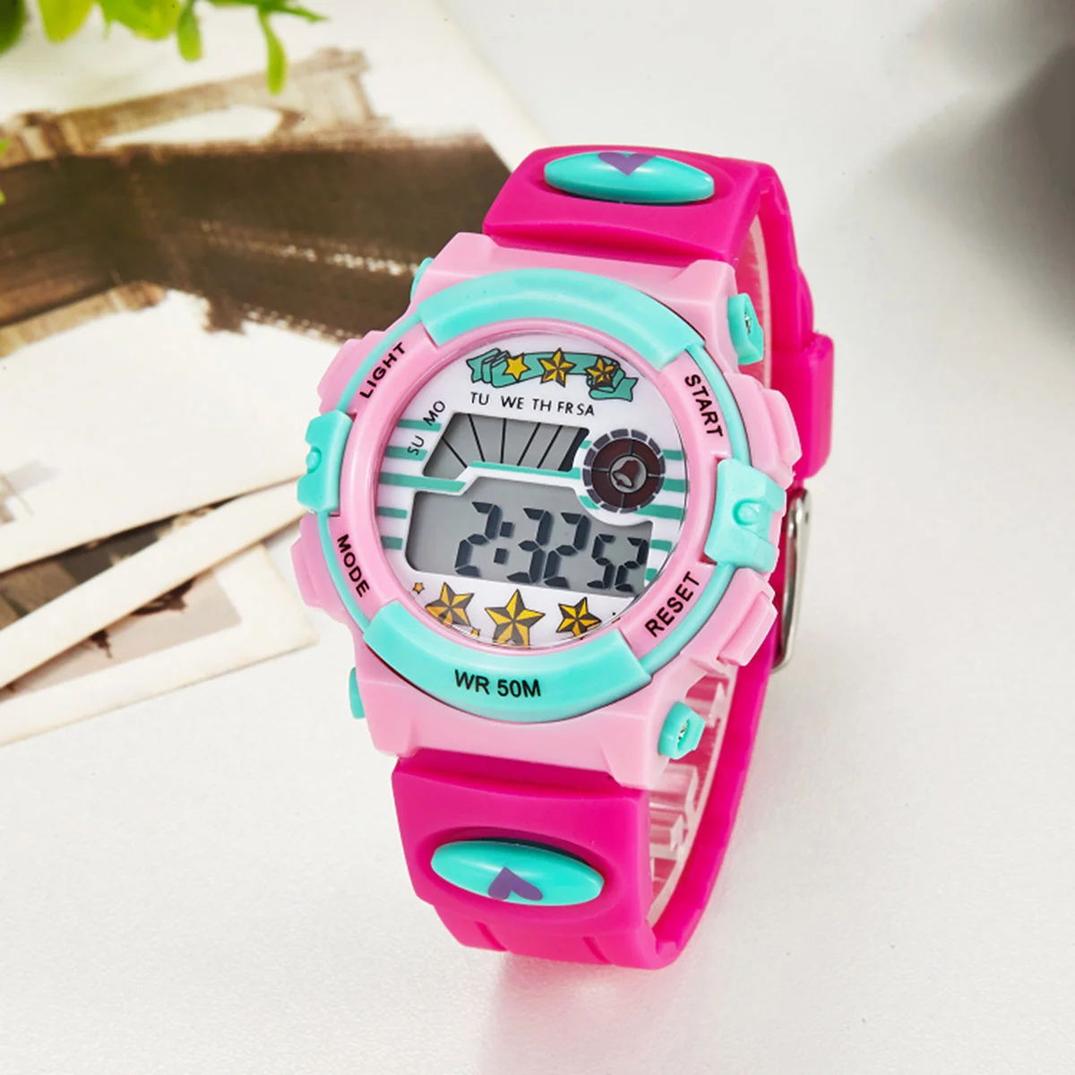 1603 Rosy Multi-Function Unisex Sports Wristwatch Waterproof Backlight Display Date Alarm Stopwatch Digital Watch