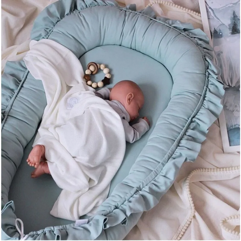 Portable Newborn Baby Crib Portable Bed Cotton Lace Womb-shaped Sleep Bed Co-sleeping Mattress