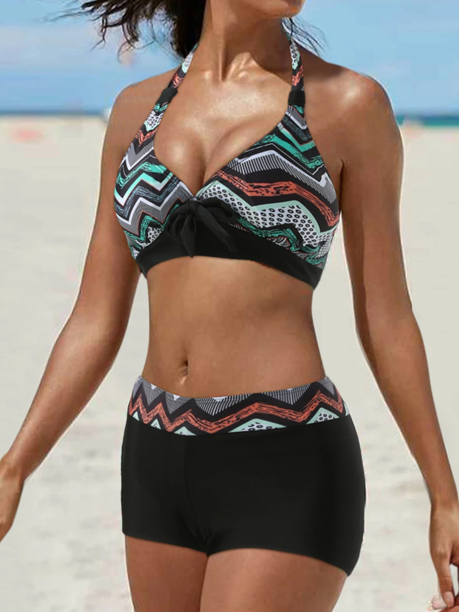 Bikini z wysoką talią 2023 kobiet Push Up strój kąpielowy sznurowane stroje kąpielowe letnie damskie Plus Size w kwiaty Halte kąpiące się kostium