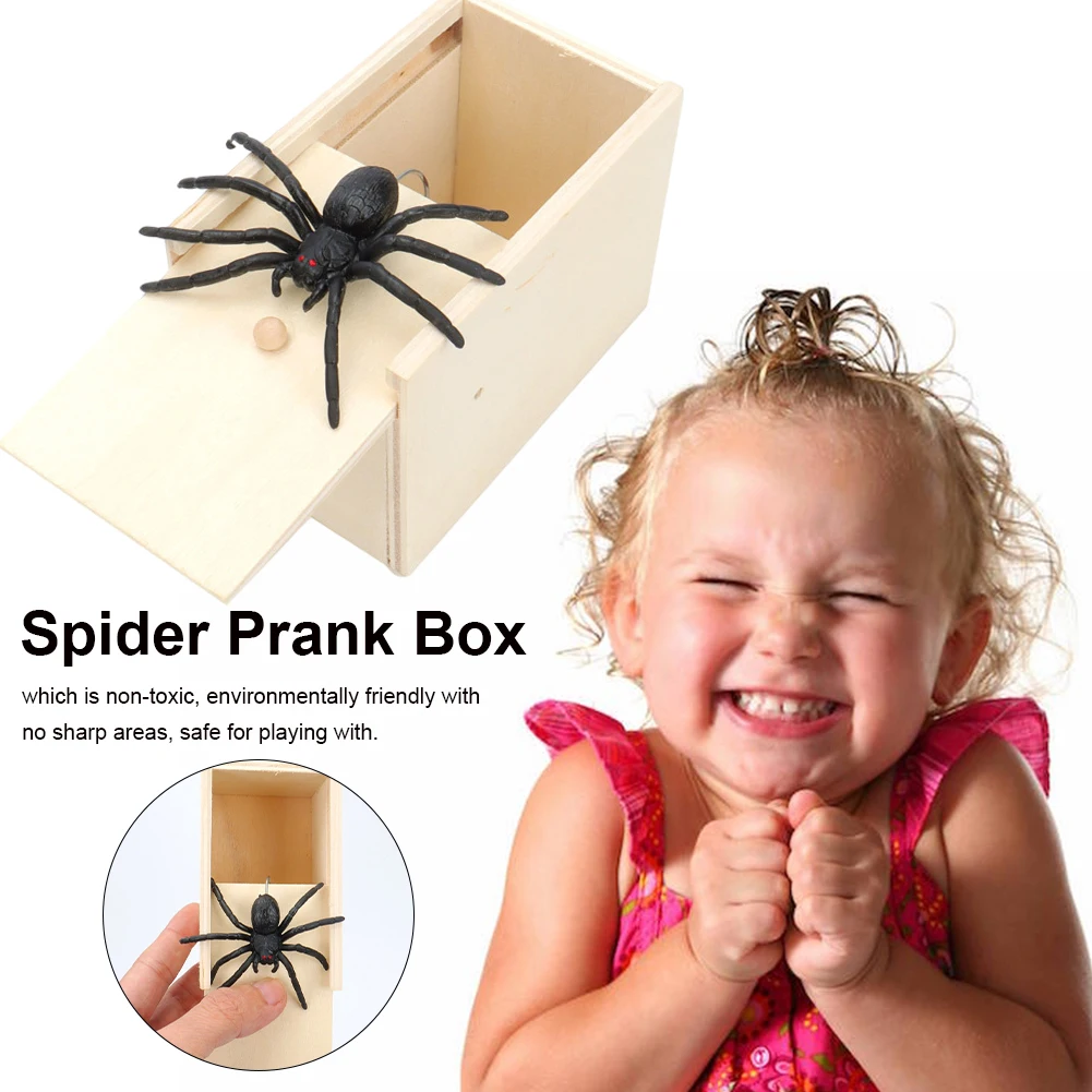 Spider Prank Box Wooden Fun Surprise Happy Box Gags Practical Joke Scare Toys Novelty Halloween Gifts for Friends