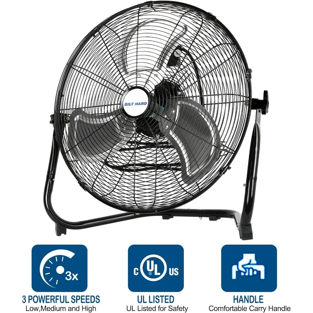 

4600 CFM 20" High Velocity Floor Fan, 3-Speed Heavy Duty Metal Fan with Wall-Mounting System, Industrial Shop Fan