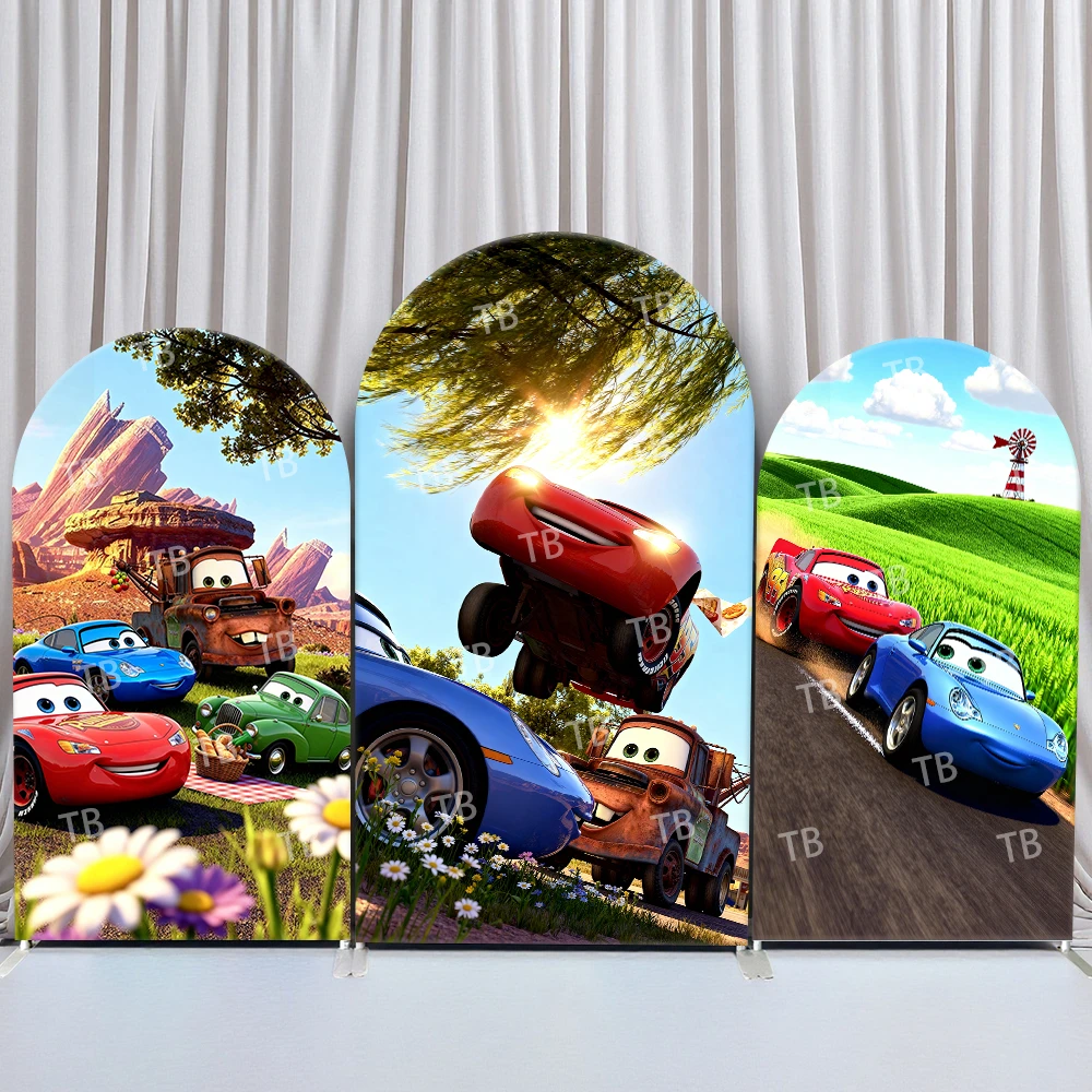 

Disney Cars Arch Backdrop Cover Birthday and Baby Shower Picnic Flowers Country Grass Theme for Kids Party Photo Booth Decor