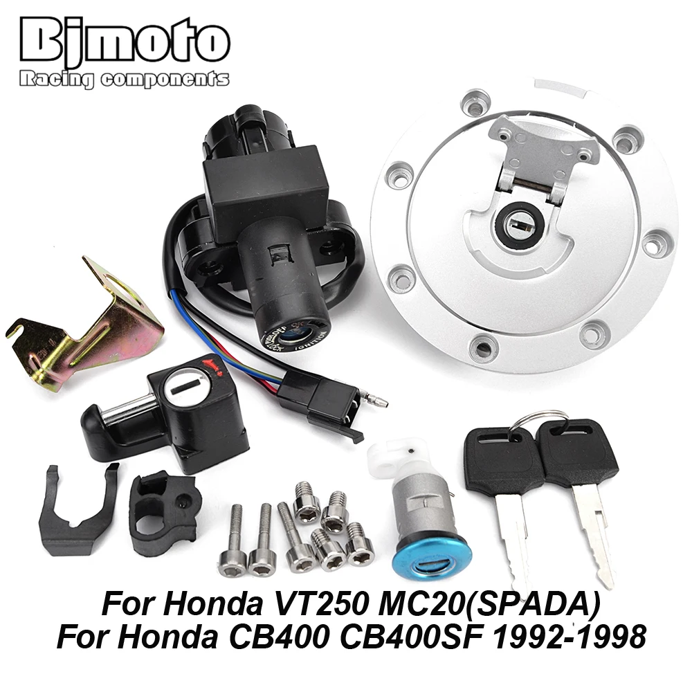 

Motorcycle Fuel Gas Cap Ignition Switch Seat Lock with Key Kit For Honda CB400 CB400SF 1992-1998 VT250 MC20 (SPADA)