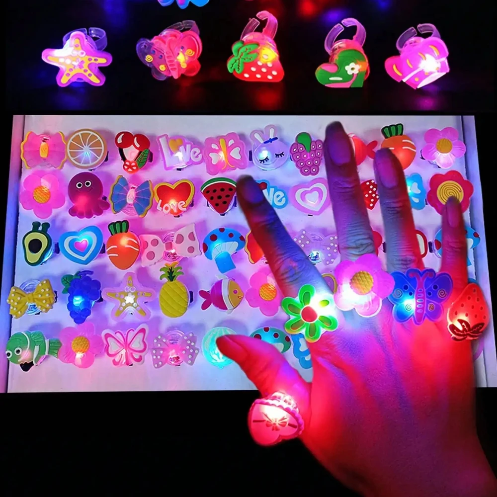 20/50pcs Cartoon LED Luminous Finger Rings Animal Flower Light Up Finger Ring Toys Glowing Rings Glow in The Dark Party Supplies - view 5