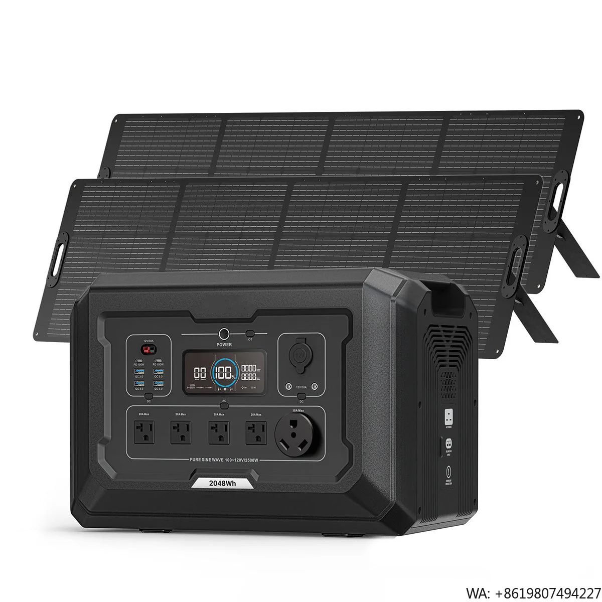2500W Outdoor Solar Energy System 2048WH Portable Power Station LiFePO4 Battery Pure Sine Wave MPPT Solar Panel