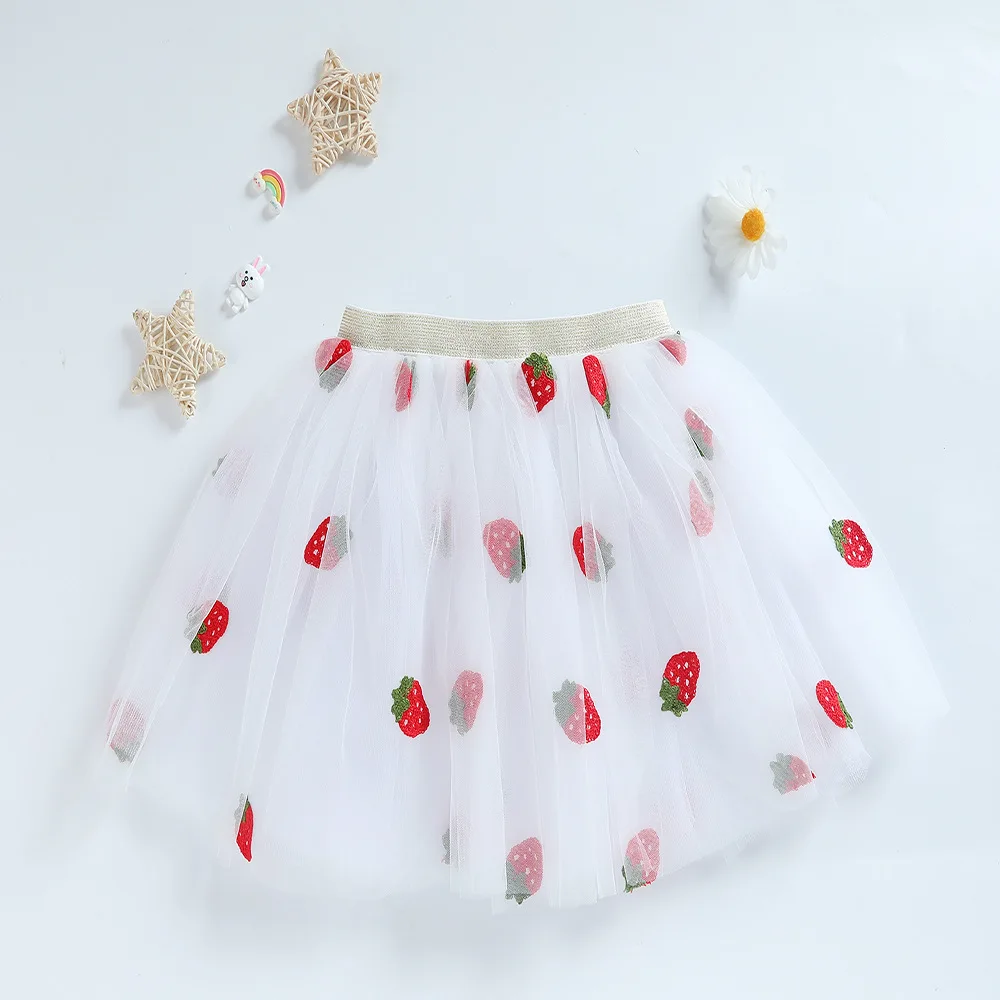 Children\'s skirt 2024 summer new European gauze strawberry TUTU Princess skirt