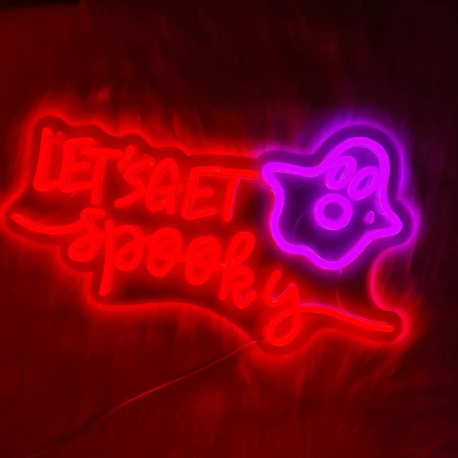 لافتة مضيئة لغرفة الألعاب، ديكور غرفة النوم، بار البيرة، النادي، كهف الرجل، متجر الهدايا للمراهقين، دعونا نحصل على لافتة نيون مخيفة لديكور الحائط