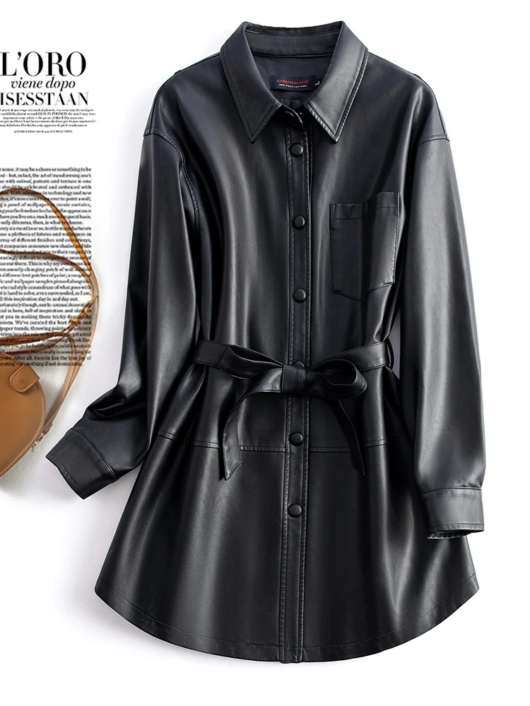 ファッショナブルなカジュアルな大きいサイズの本革ジャケット女性用レギュラースレハンドバッグケットデザインシープスキンコートアウターウェア