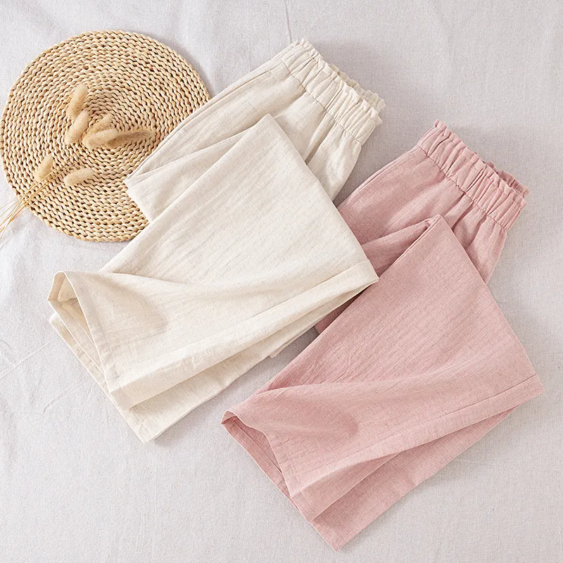 

Casual Cotton Linen Sleeping Trousers For Women Fall Winter Nightwear Pajamas Pant Bottoming Wear Home Pants Pantalon Pyjama