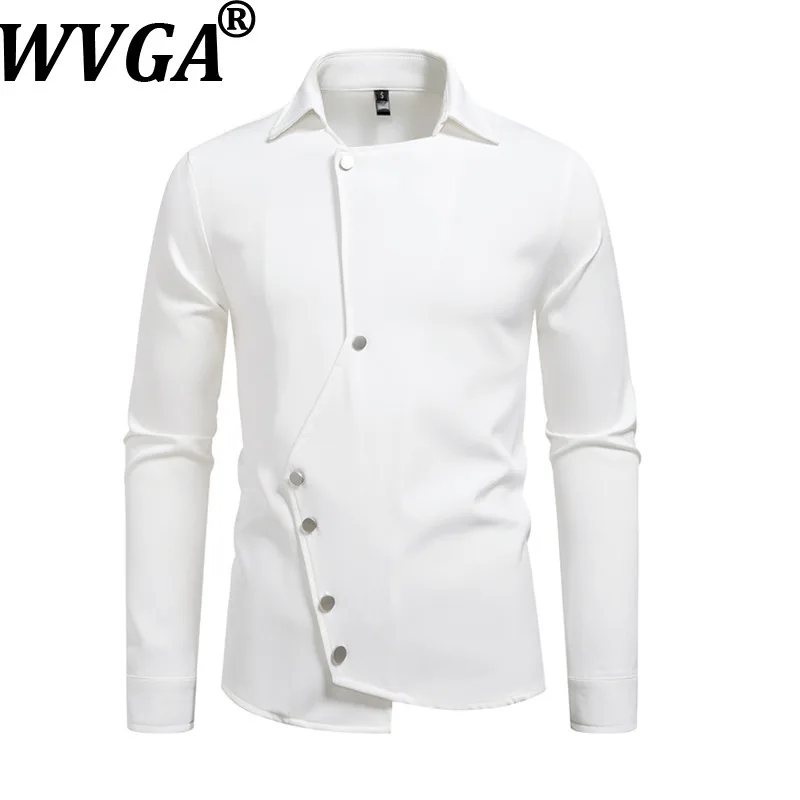 

WVGA Summer New Men Tide High-End Long-Sleeve Shirt Niche Chic Casual Trendy Design Slanted Placket Turn-Down Collar Tops W19863